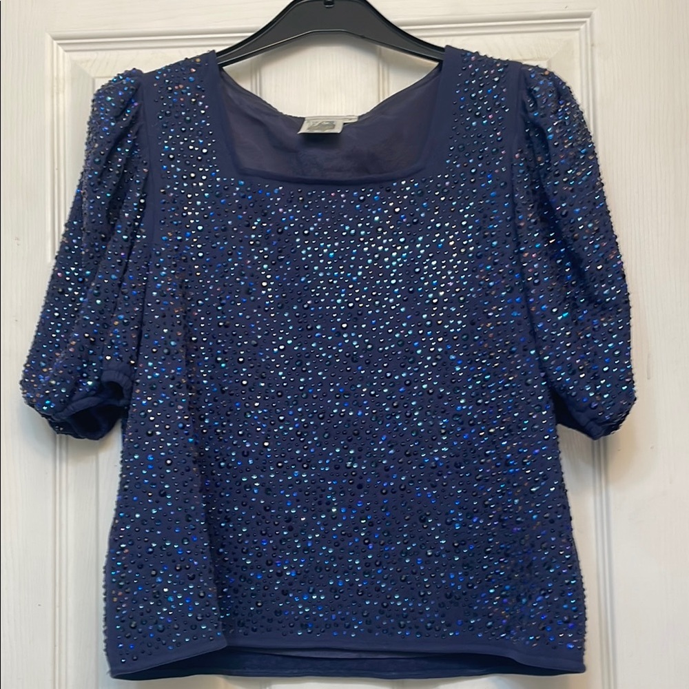 Elegant Blue Embellished Women's Top